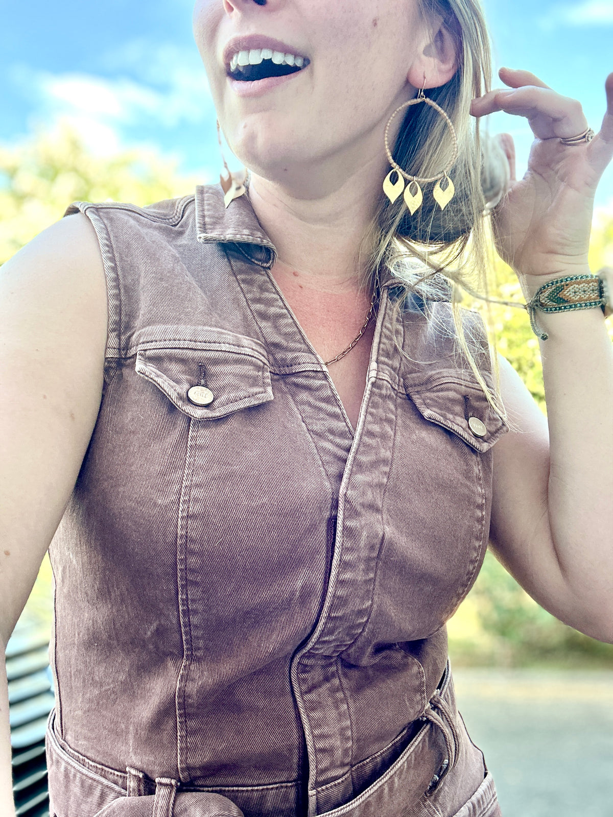 Peach Leafy fringe earrings