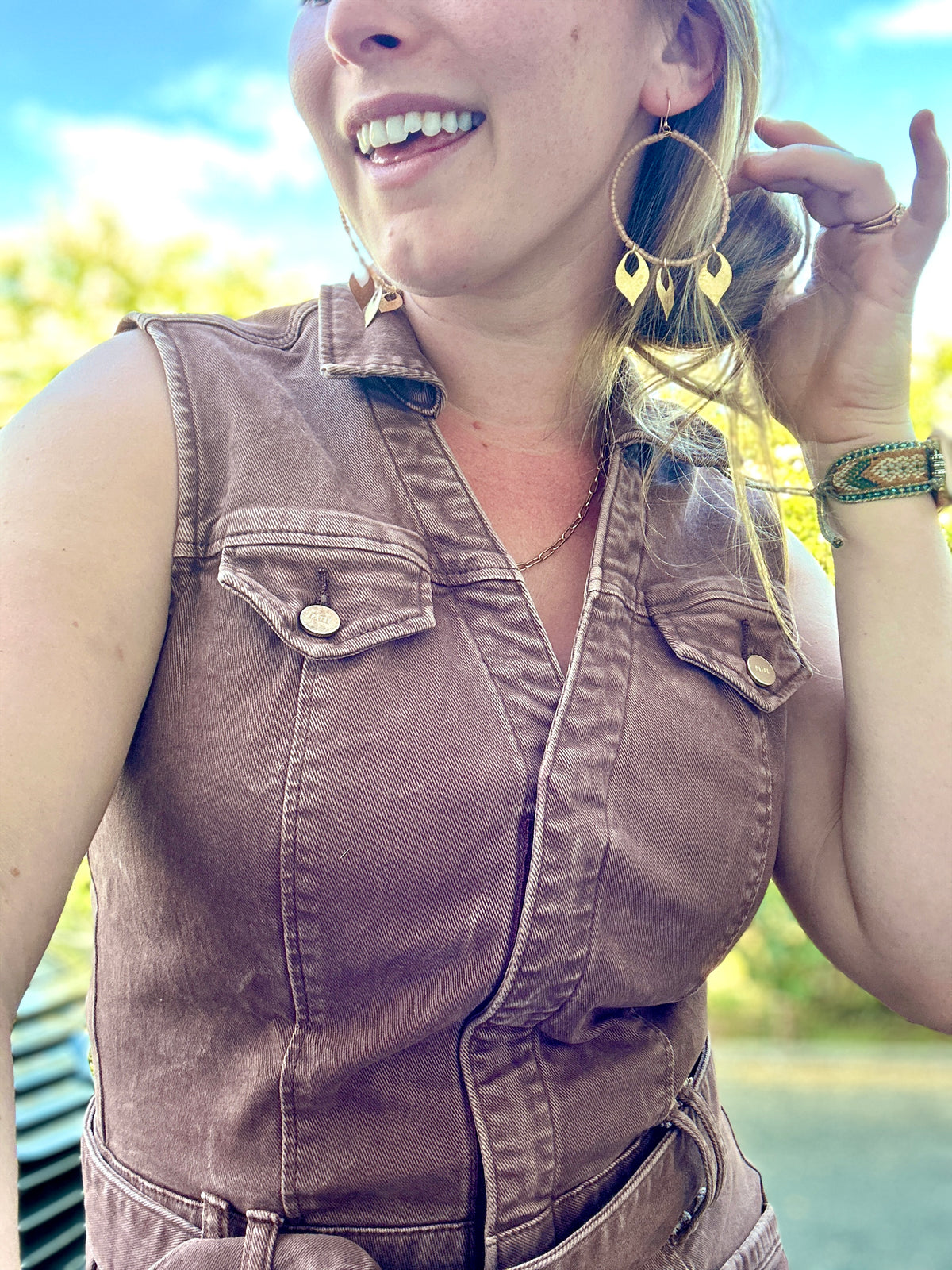 Peach Leafy fringe earrings