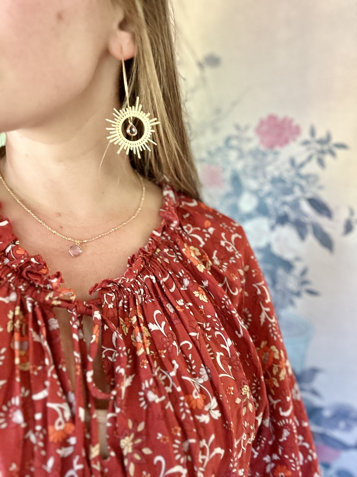 Brass Sunburst Earrings in Lilac