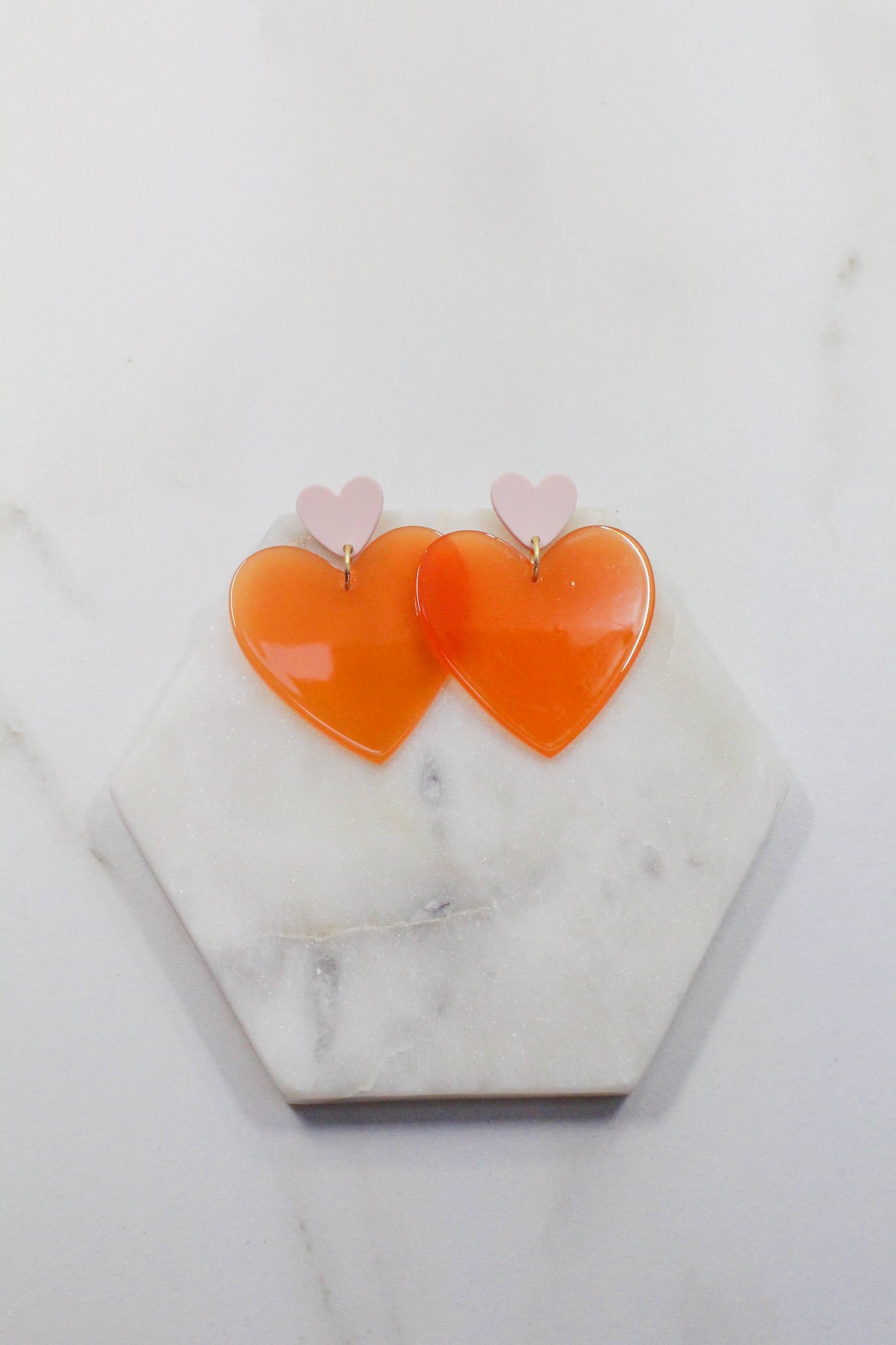 Two Tone Heart Studs with Blush and Orange