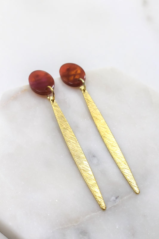 Rust Oval Brushed Brass Earrings