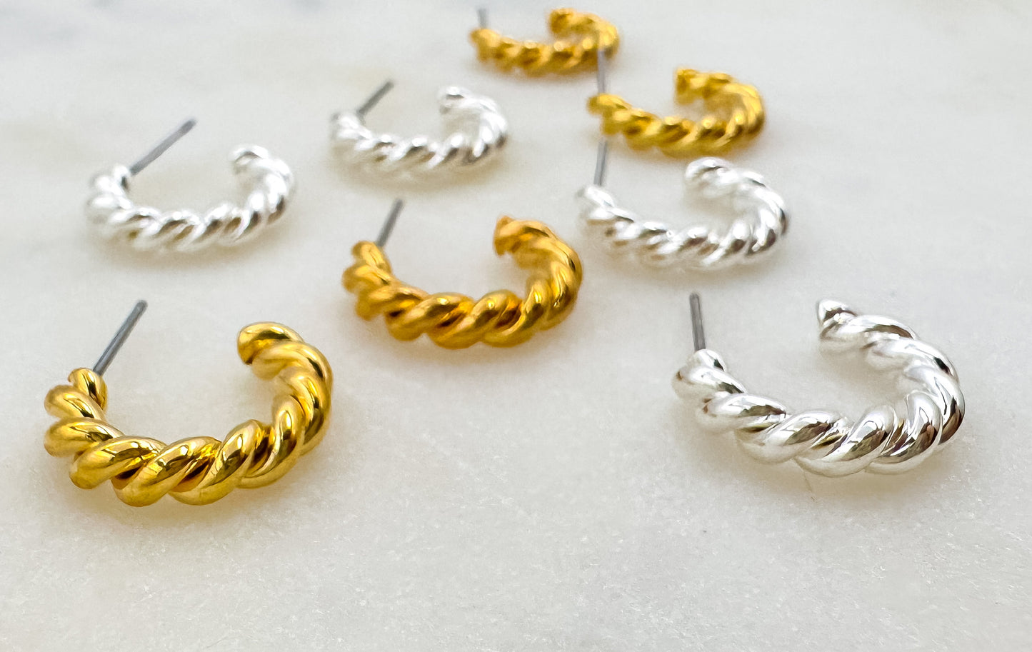 Brass Spiraled Rope Huggie Hoops in Gold
