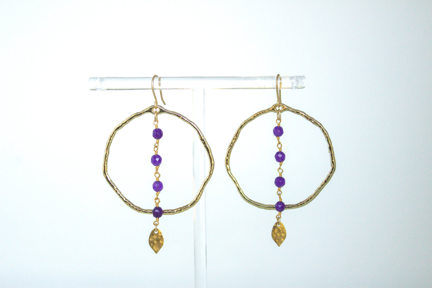 Purple Jade Rosary Hoop Earrings