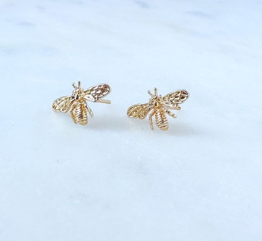 Dainty Brass Bee Stud Earrings