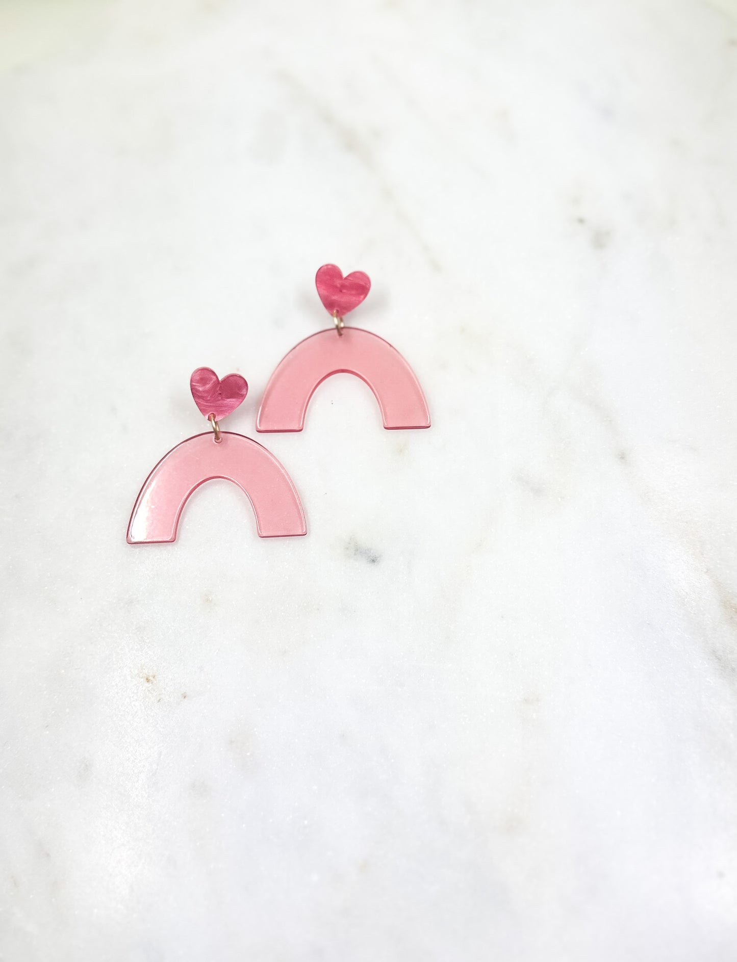 Pink Heart & Translucent Arch Earrings