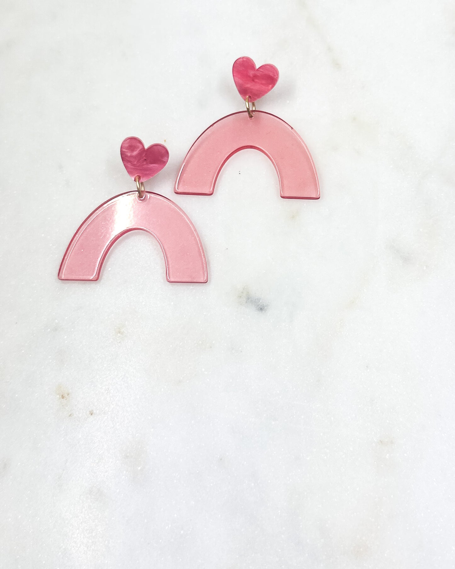 Pink Heart & Translucent Arch Earrings