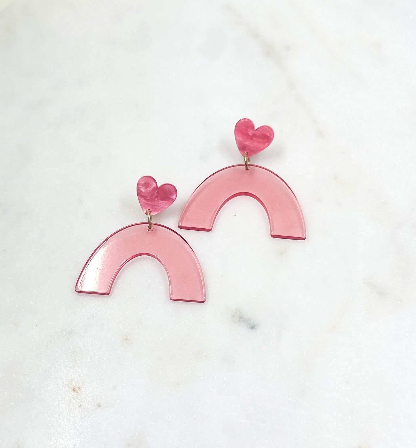 Pink Heart & Translucent Arch Earrings