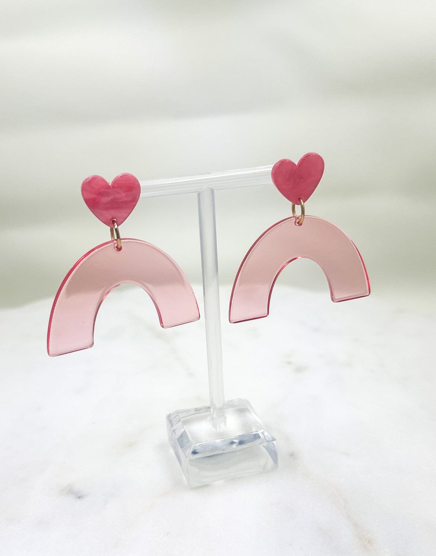 Pink Heart & Translucent Arch Earrings