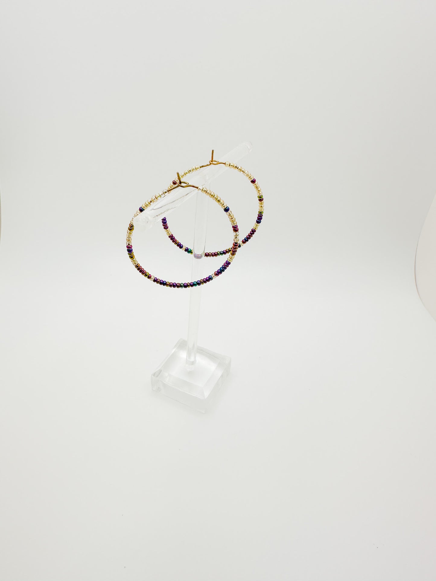 Hoops with Gold and Amethyst Seed Beads