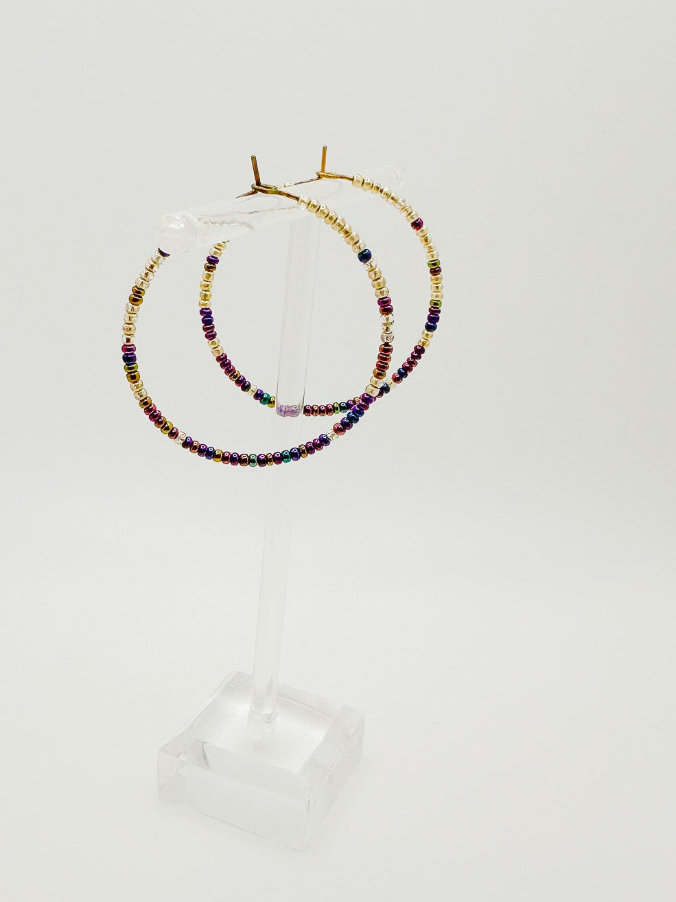 Hoops with Gold and Amethyst Seed Beads