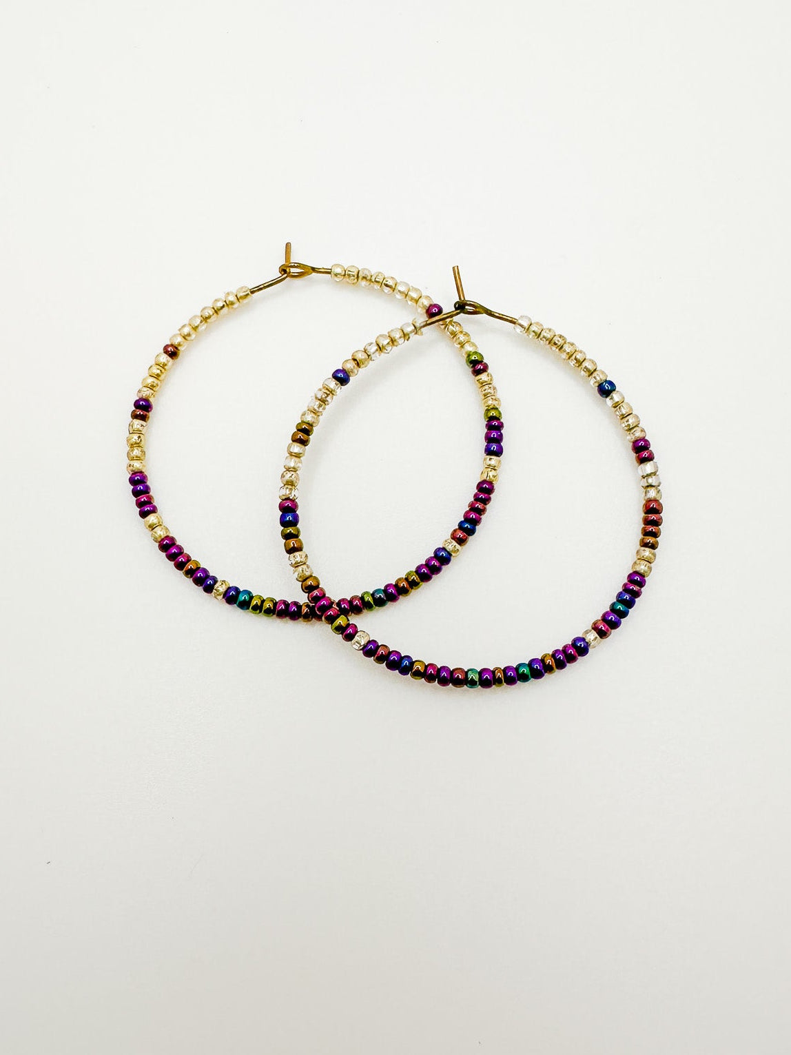 Hoops with Gold and Amethyst Seed Beads