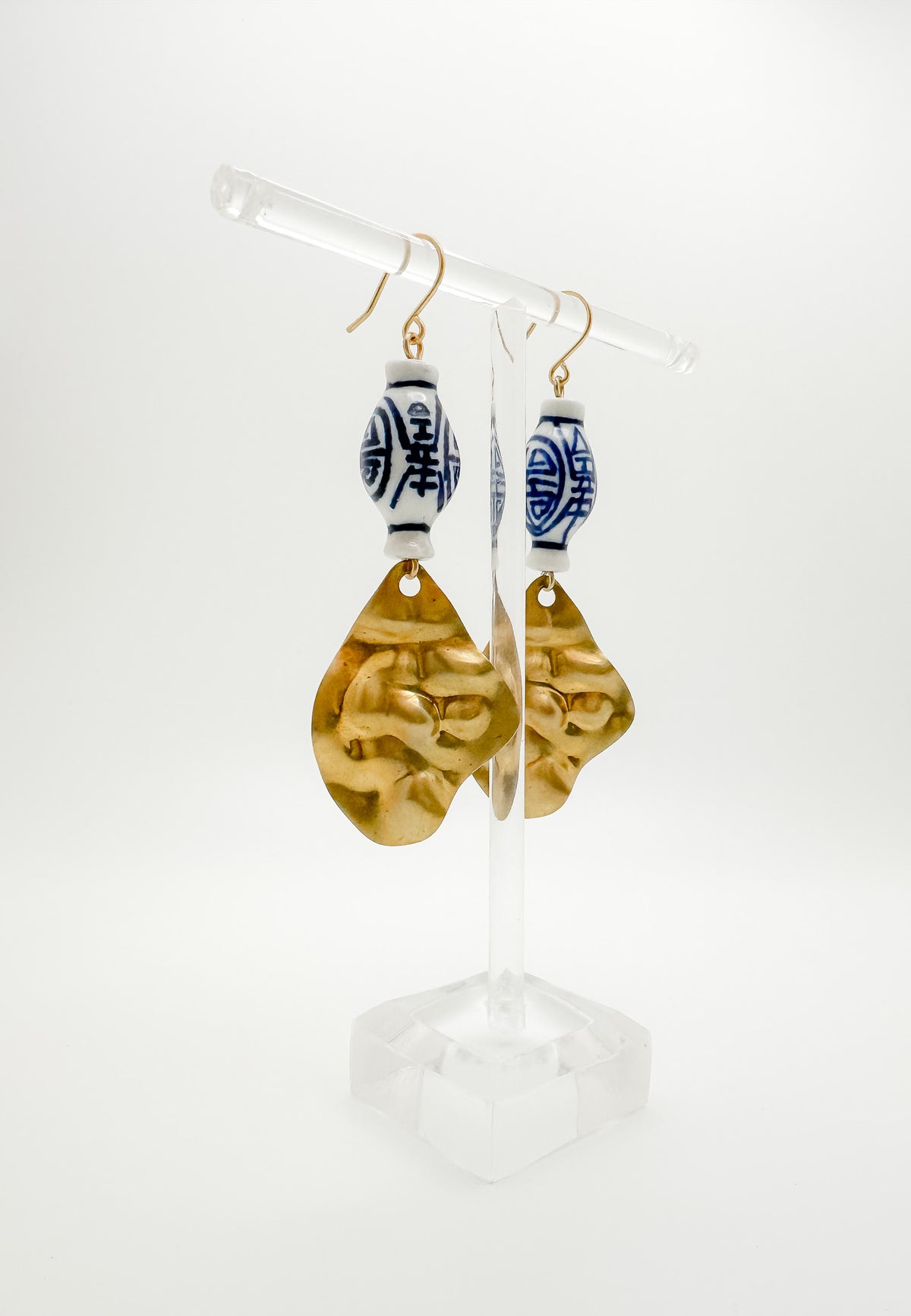 Bubble Hammered & Blue Painted Ceramic Bead Earrings
