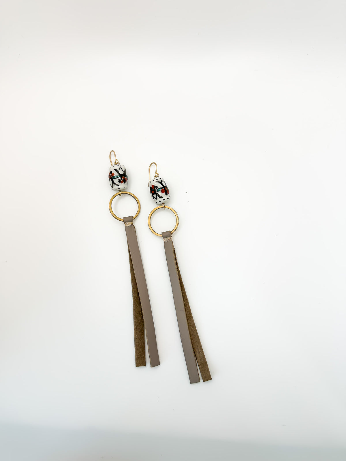 Vintage Inspired Leather Tassel Earring in Taupe
