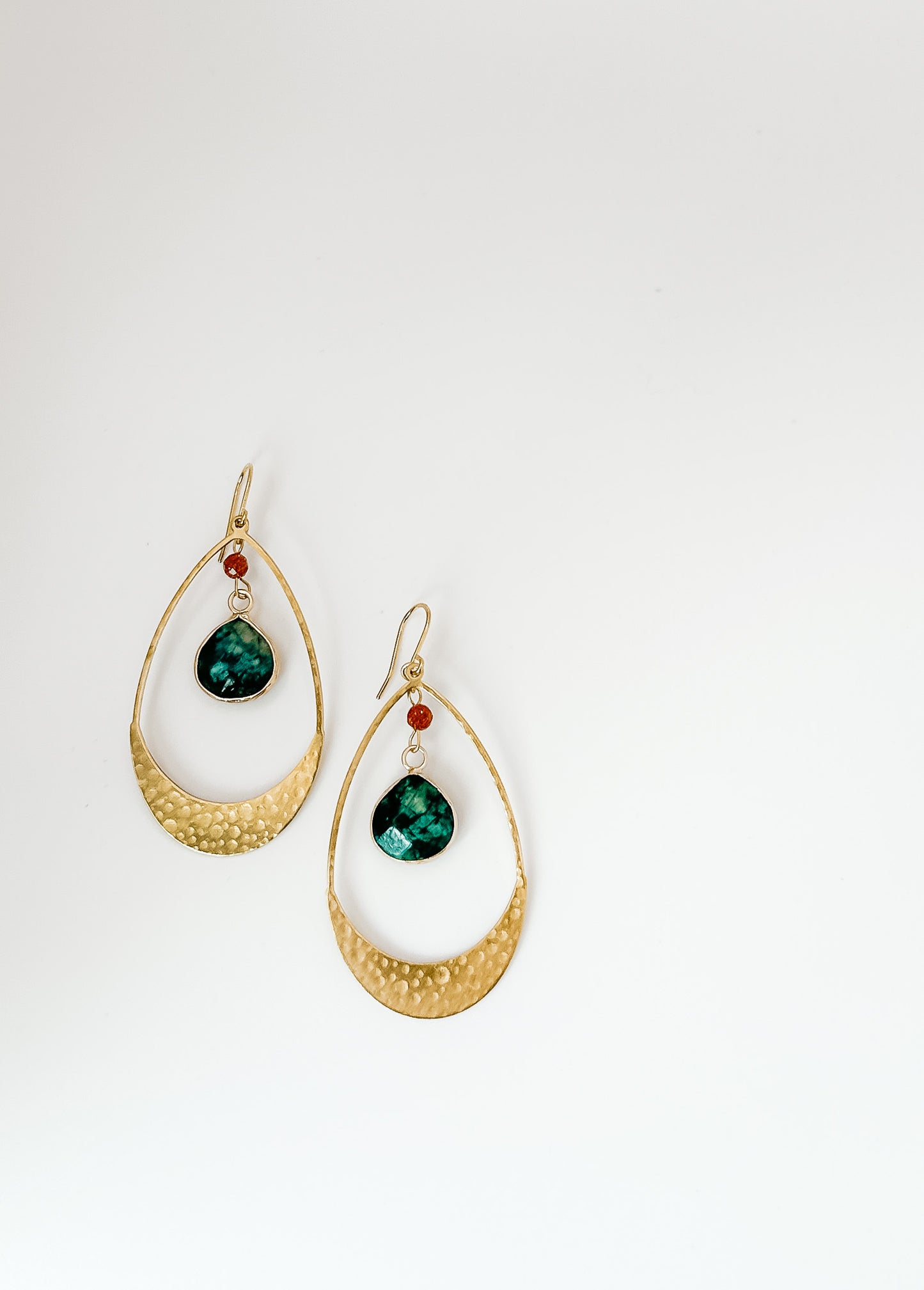 Ocean Agate and Sandstone Hammered Brass Hoops