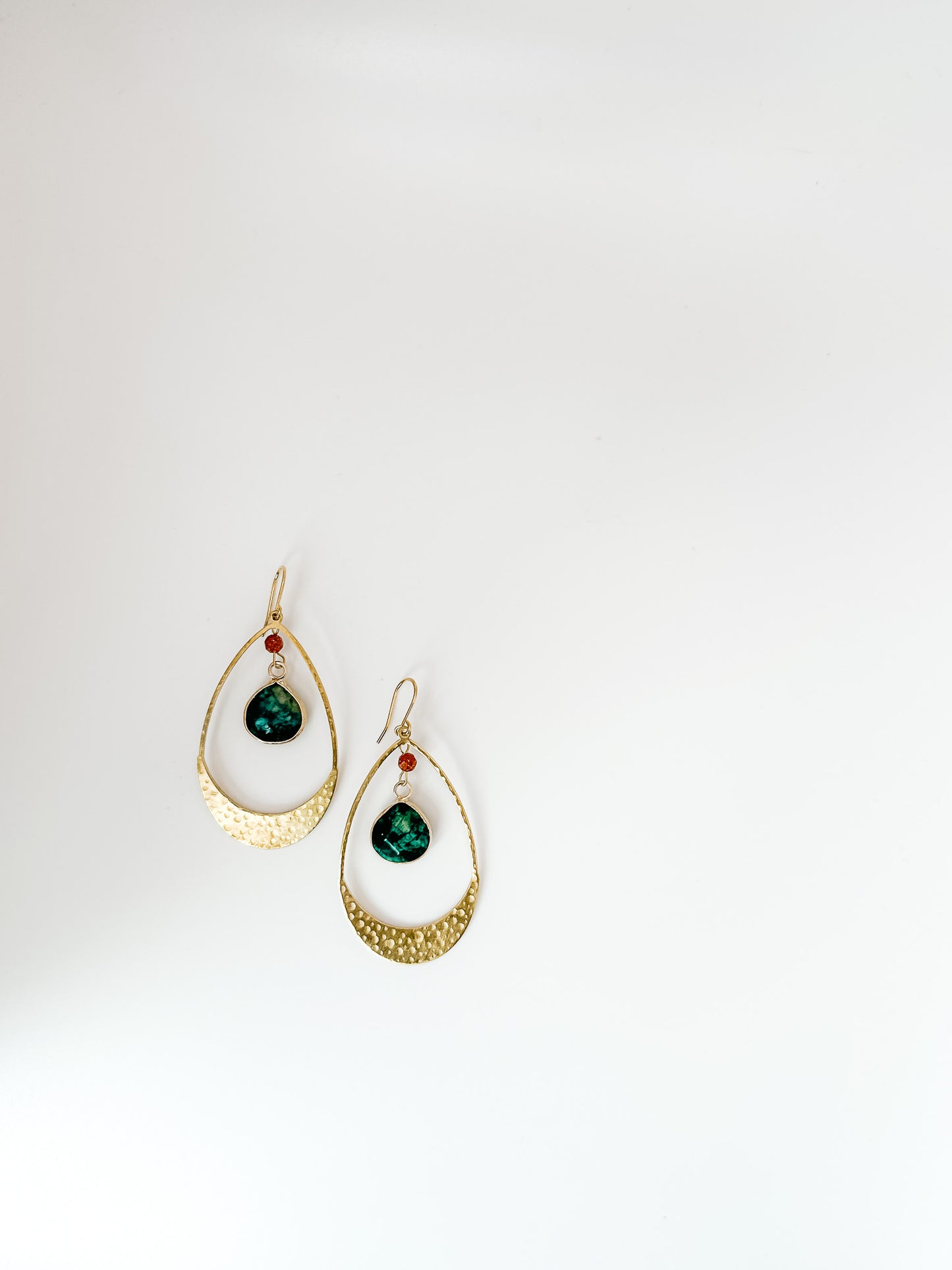 Ocean Agate and Sandstone Hammered Brass Hoops