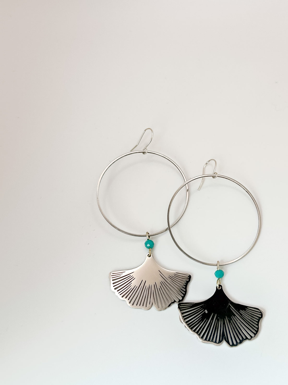 Turquoise & Ginkgo Petal Hoops in Silver
