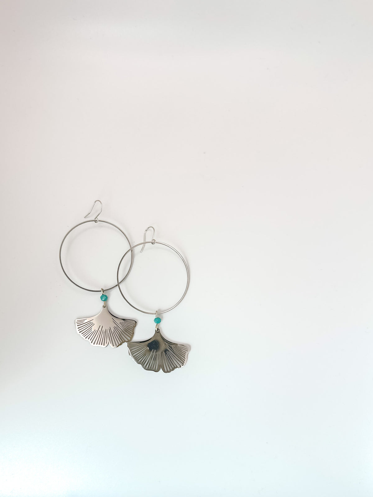 Turquoise & Ginkgo Petal Hoops in Silver