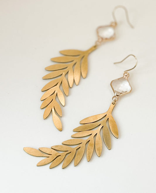 Crystal and Brass Branch Earrings