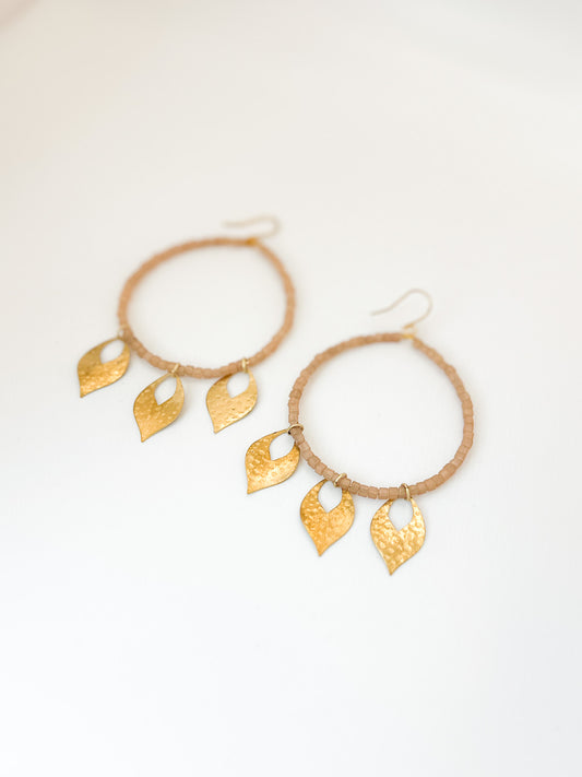 Peach Leafy fringe earrings