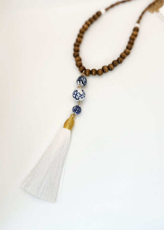 White Tassel Long Necklace