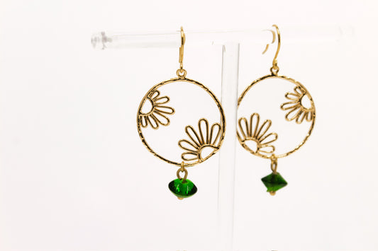 Peeking Flowers Hoops in Emerald Green