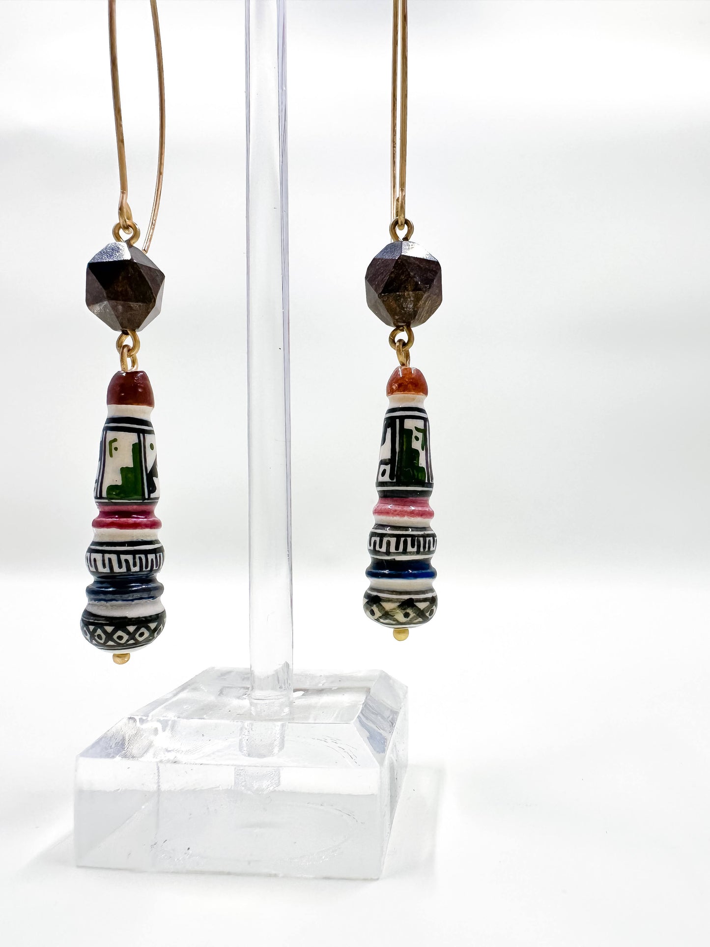 Hand Painted Drop Earrings with Coffee Quartz