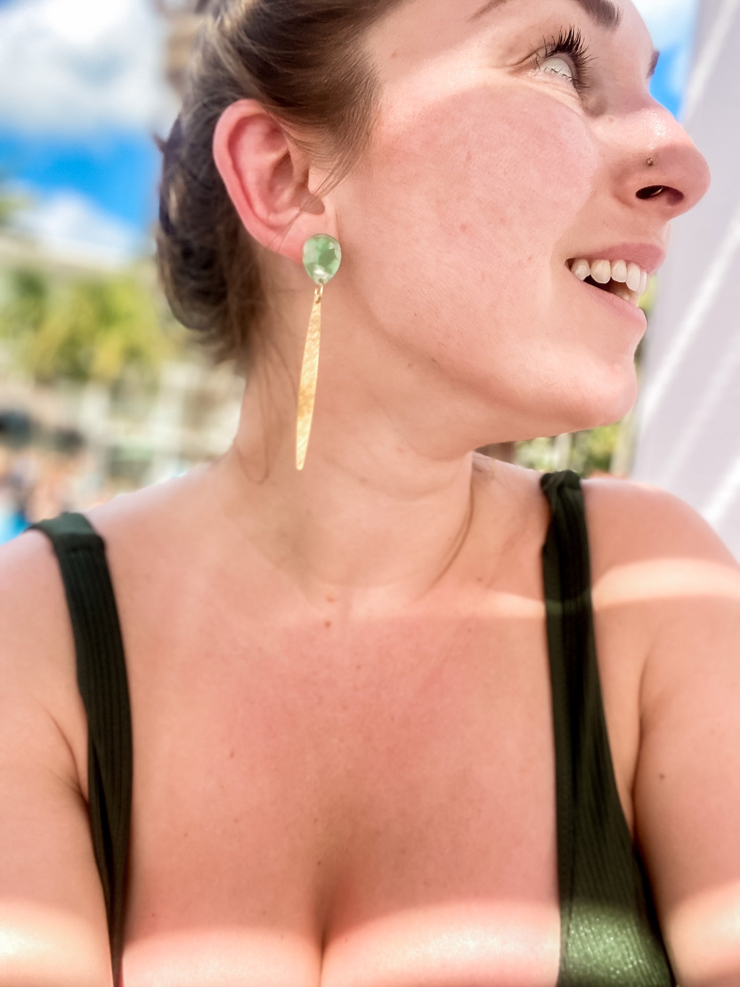 Pistachio Green Brushed Bar Earrings
