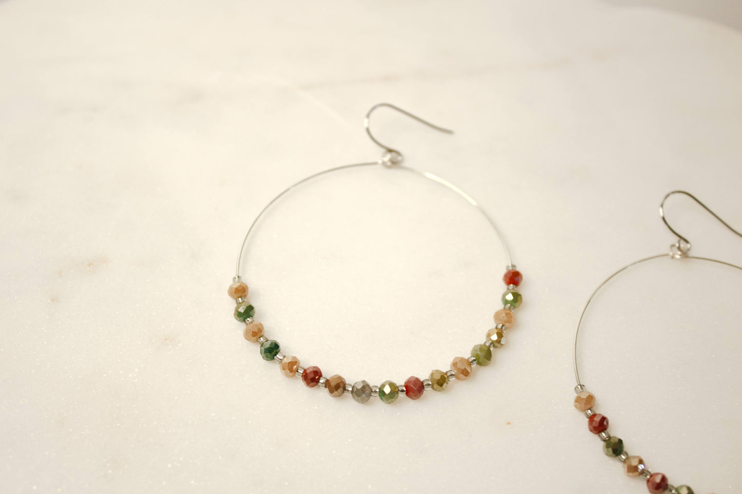 Large Silver Hoops with Faceted Multi Glass Beads