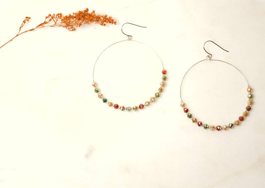 Large Silver Hoops with Faceted Multi Glass Beads