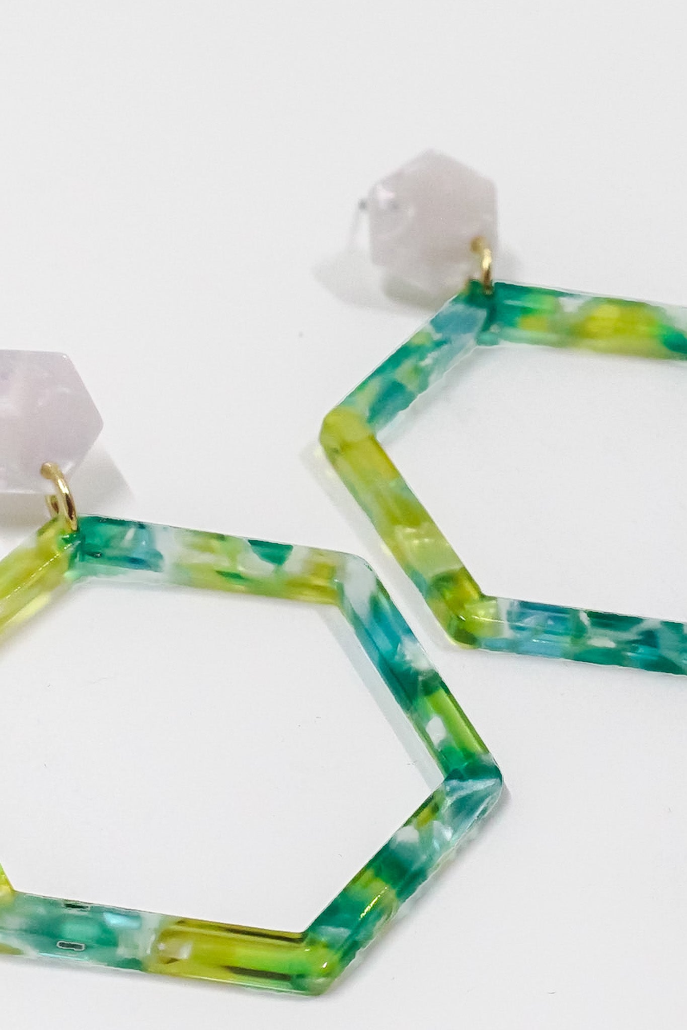 Lime + Teal Tortoise Hex Earrings