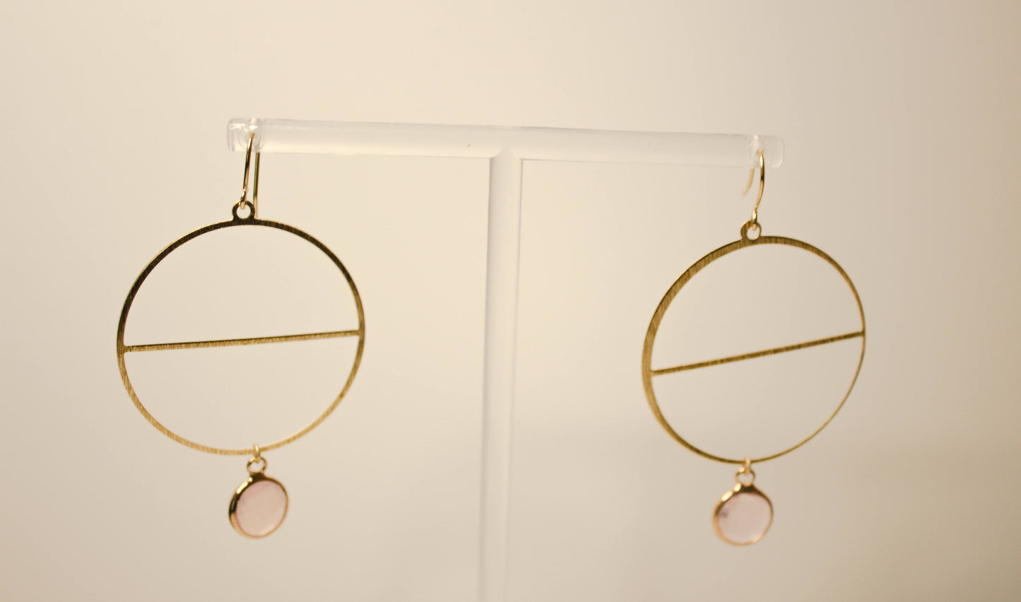 Modern Brass Hoops Earrings and Cloudy Rose Bead