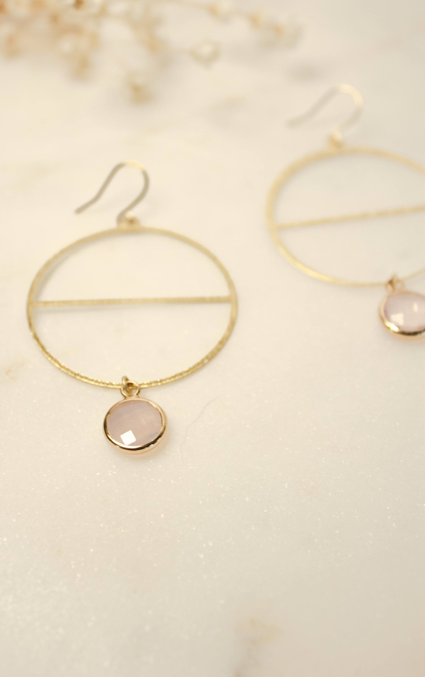 Modern Brass Hoops Earrings and Cloudy Rose Bead