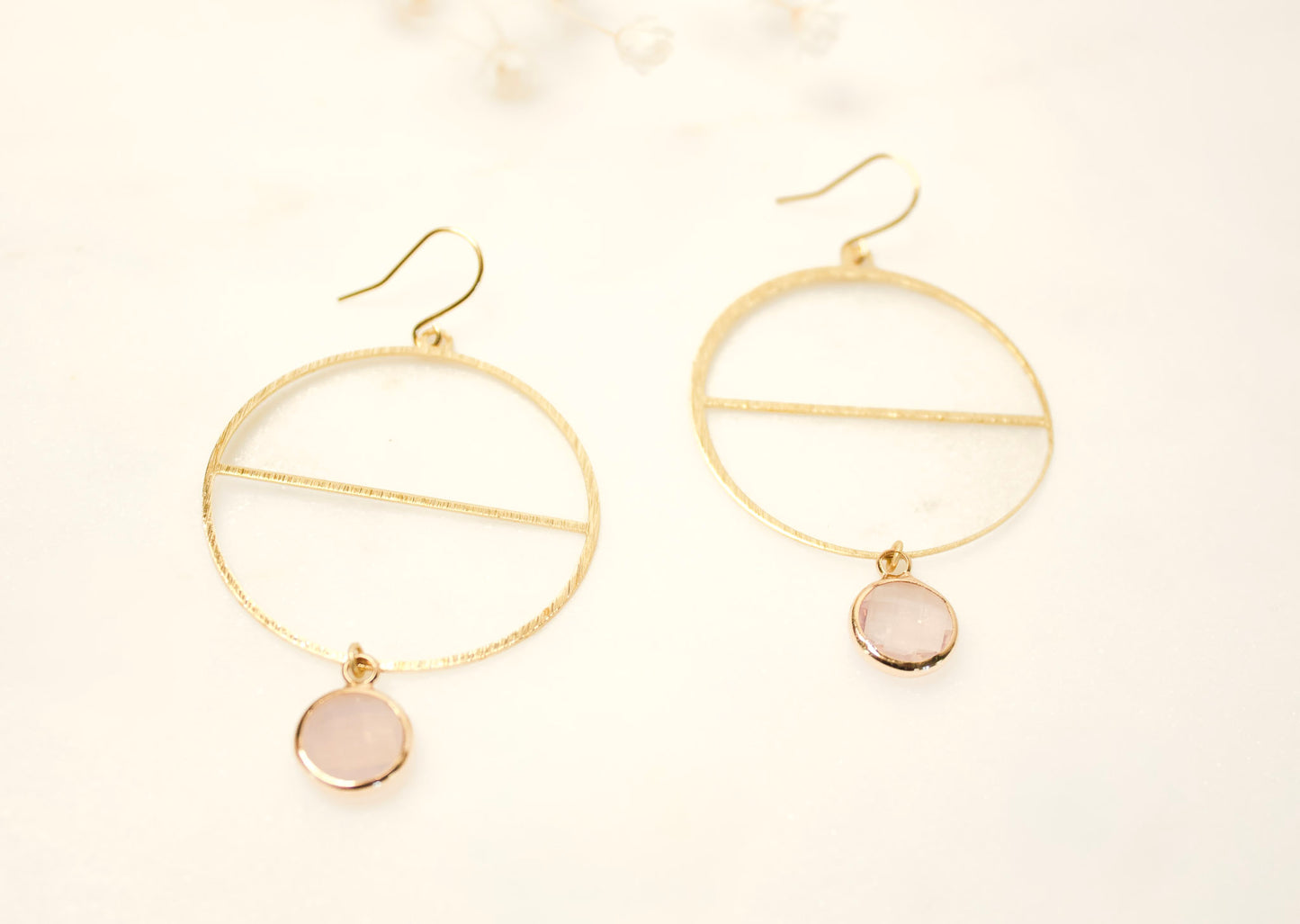 Modern Brass Hoops Earrings and Cloudy Rose Bead