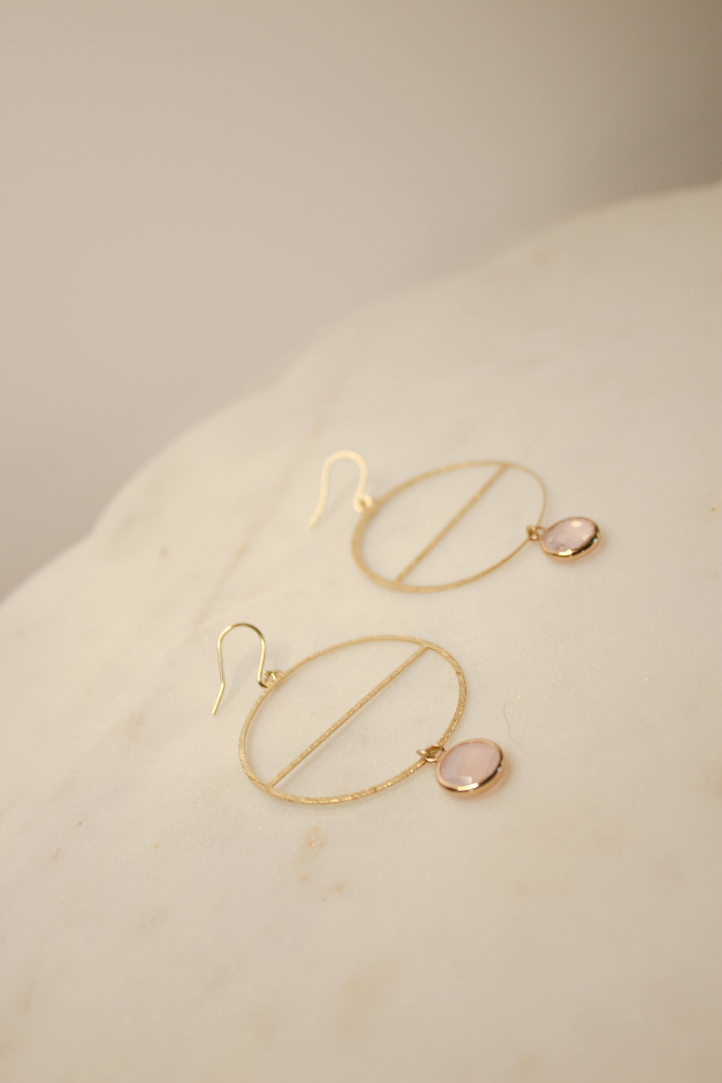 Modern Brass Hoops Earrings and Cloudy Rose Bead