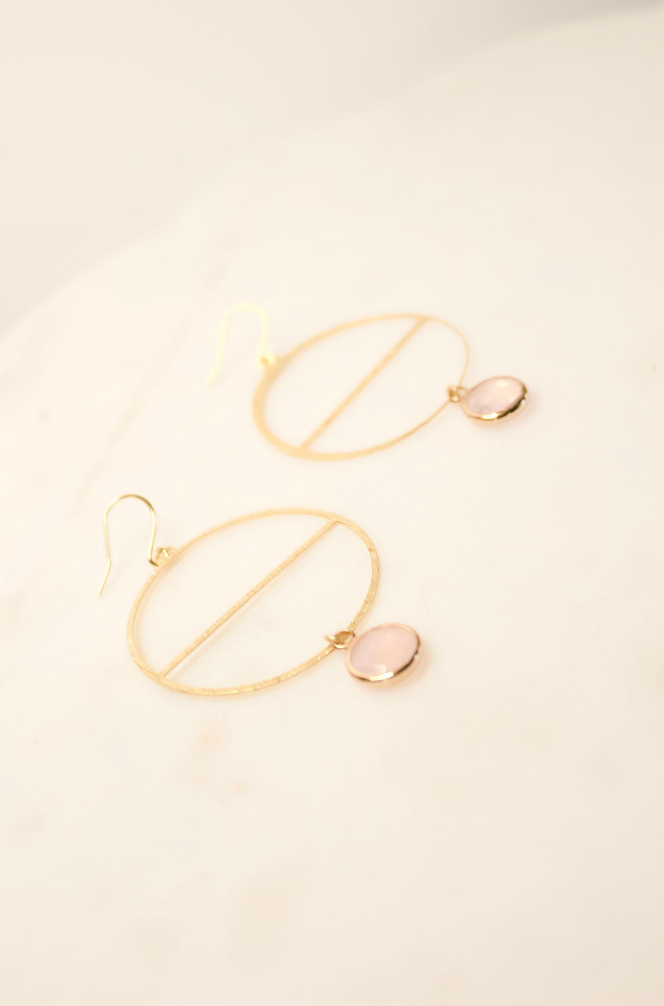Modern Brass Hoops Earrings and Cloudy Rose Bead