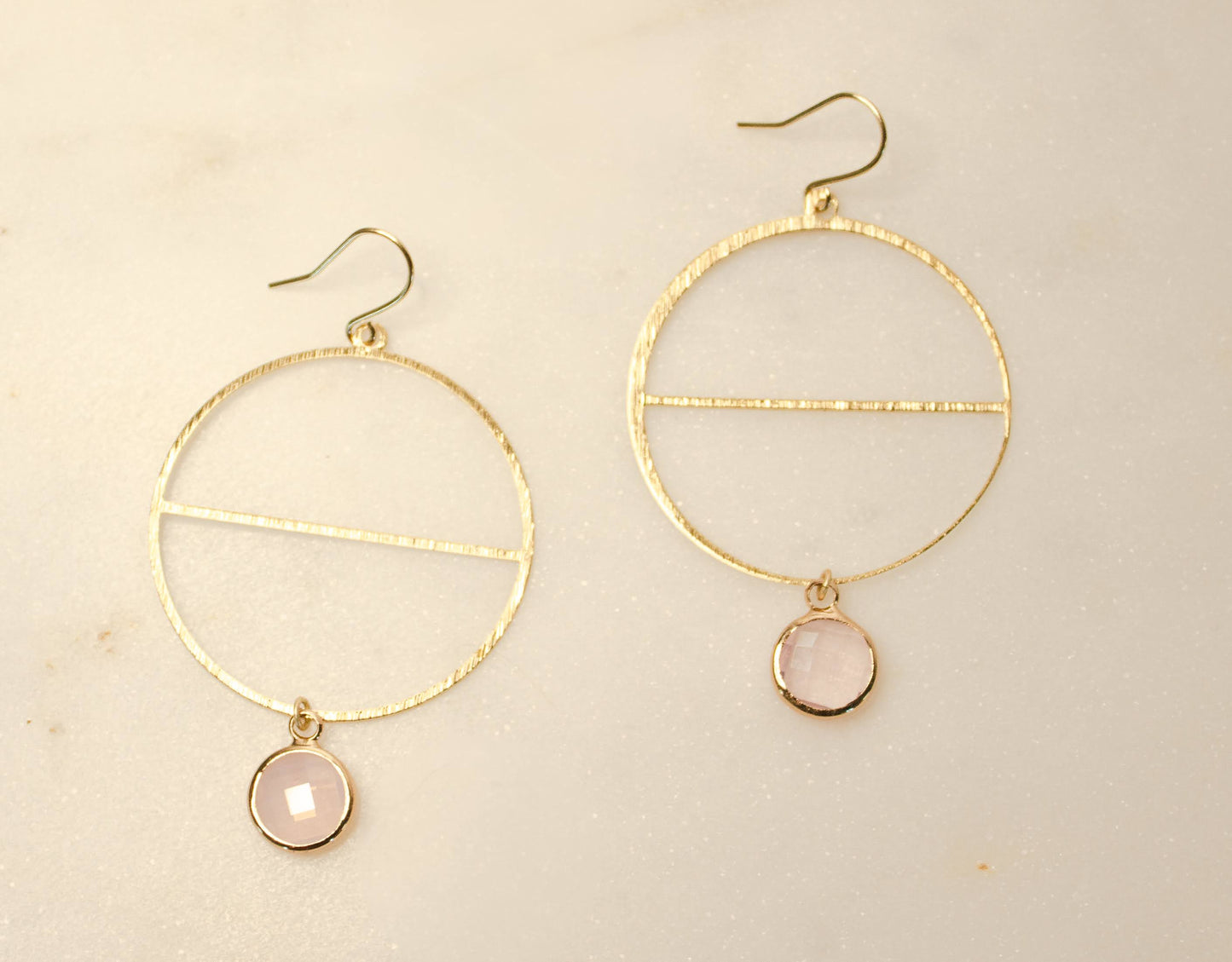 Modern Brass Hoops Earrings and Cloudy Rose Bead