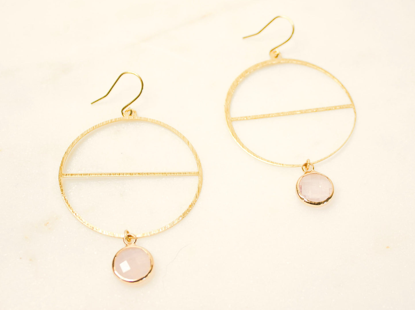 Modern Brass Hoops Earrings and Cloudy Rose Bead