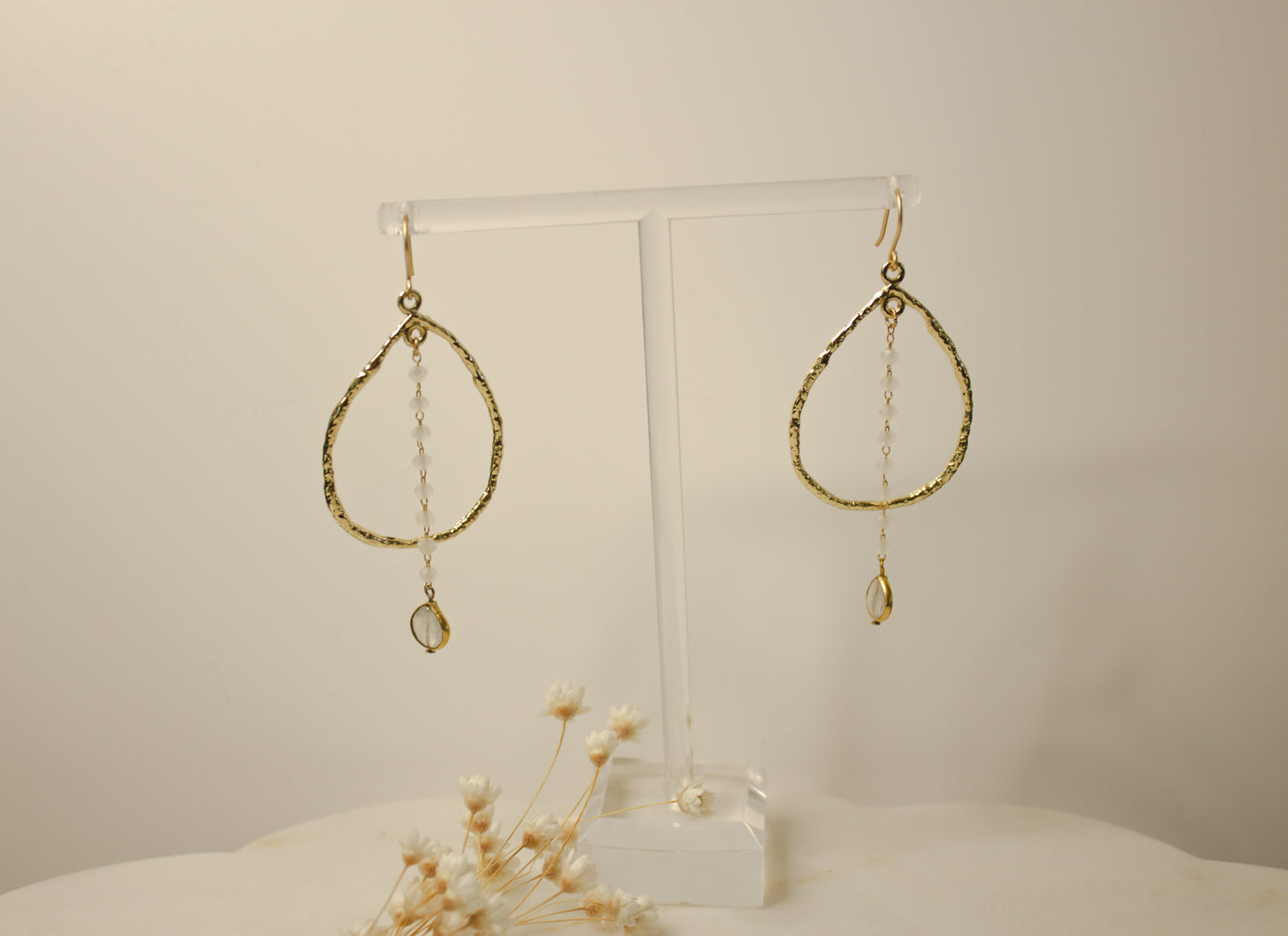 Moonstone Rosary Teardrop Hoop Earrings