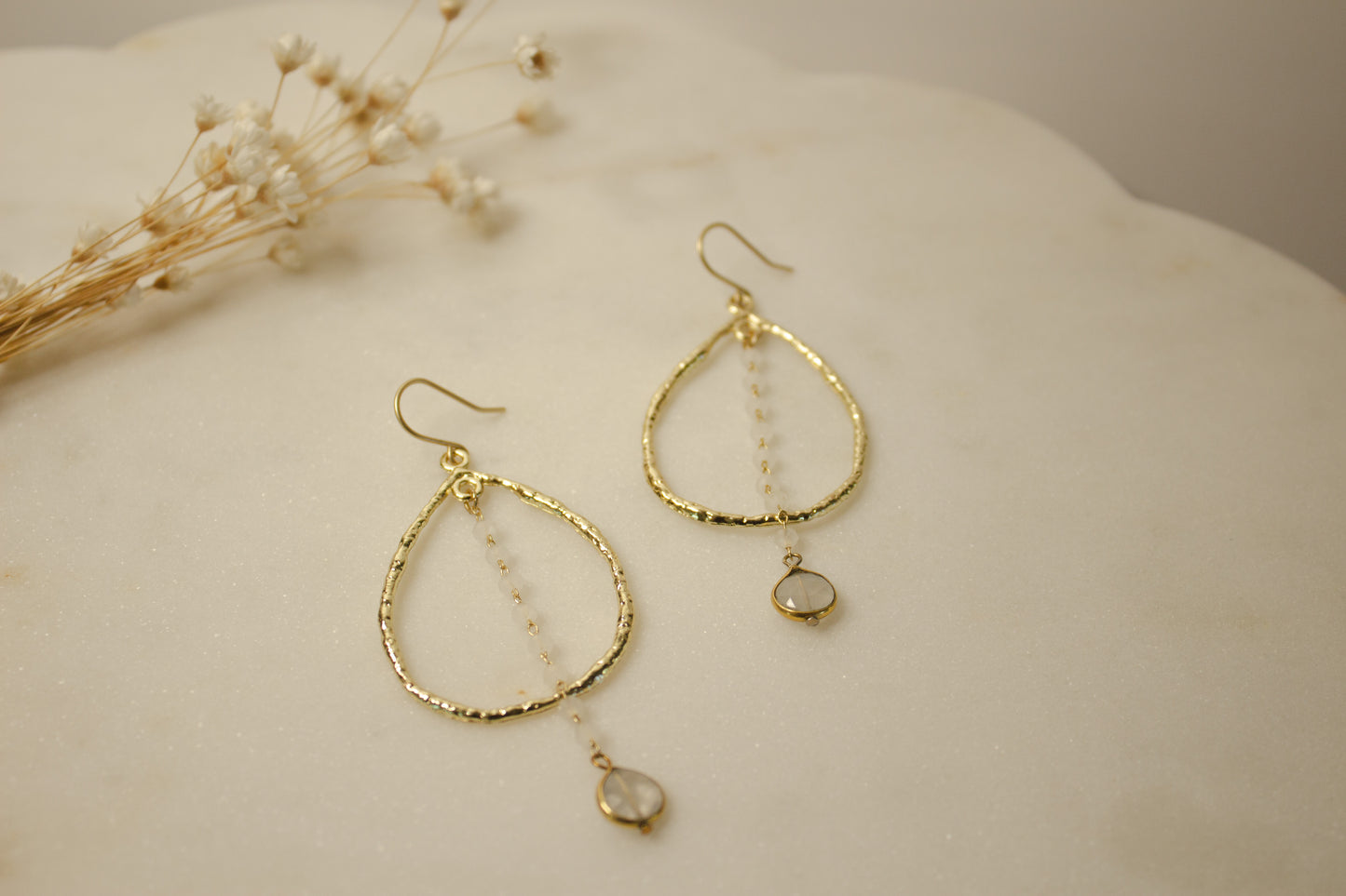 Moonstone Rosary Teardrop Hoop Earrings