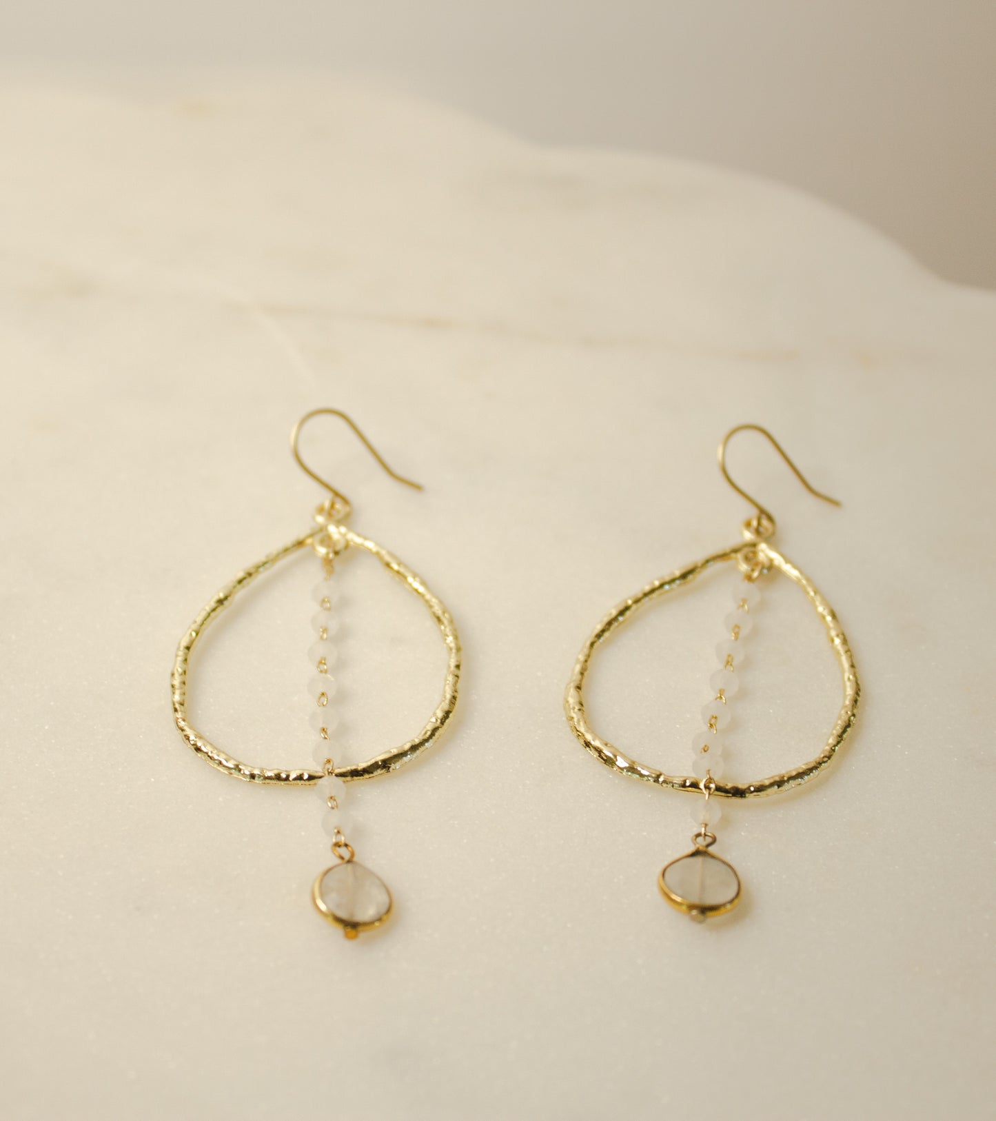 Moonstone Rosary Teardrop Hoop Earrings