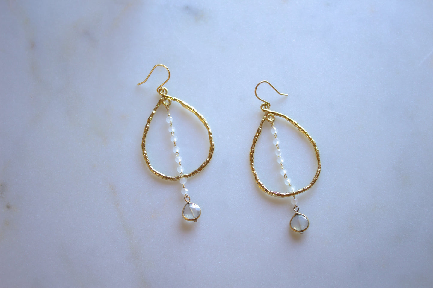 Moonstone Rosary Teardrop Hoop Earrings