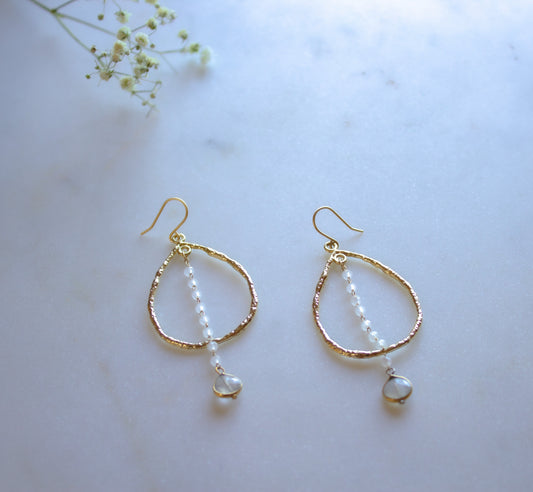 Moonstone Rosary Teardrop Hoop Earrings