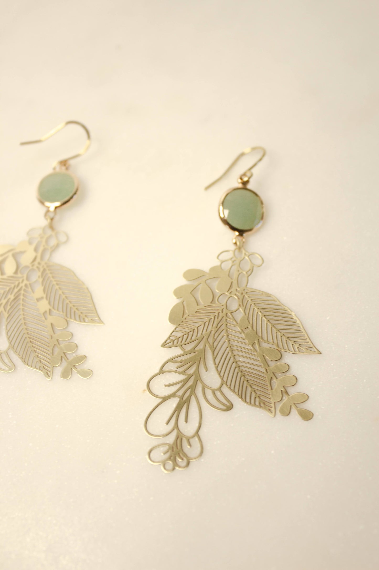 Pale Green Floral branch earrings