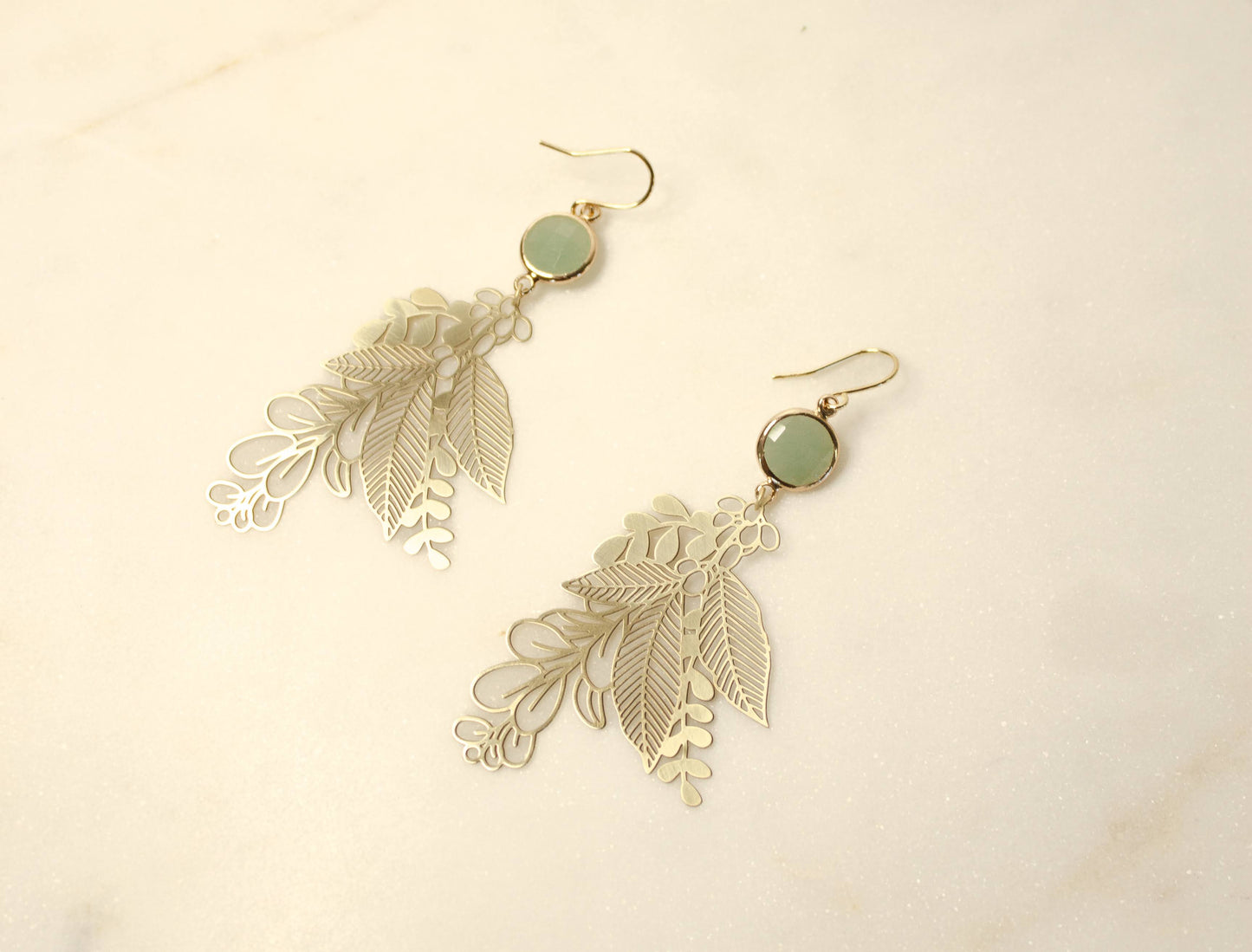 Pale Green Floral branch earrings