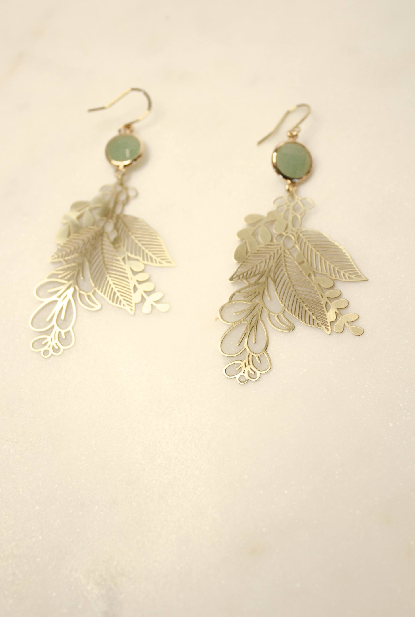 Pale Green Floral branch earrings