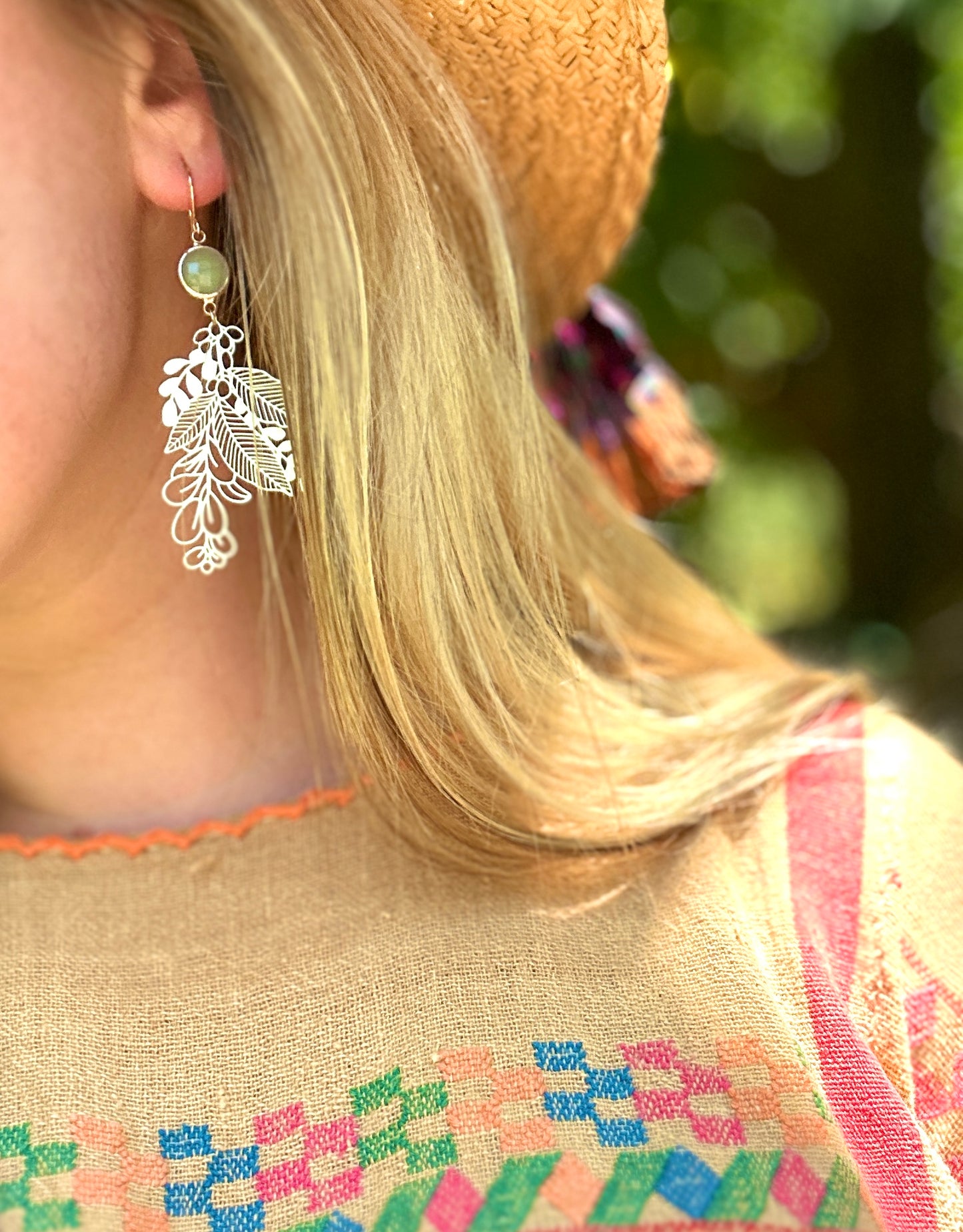 Pale Green Floral branch earrings