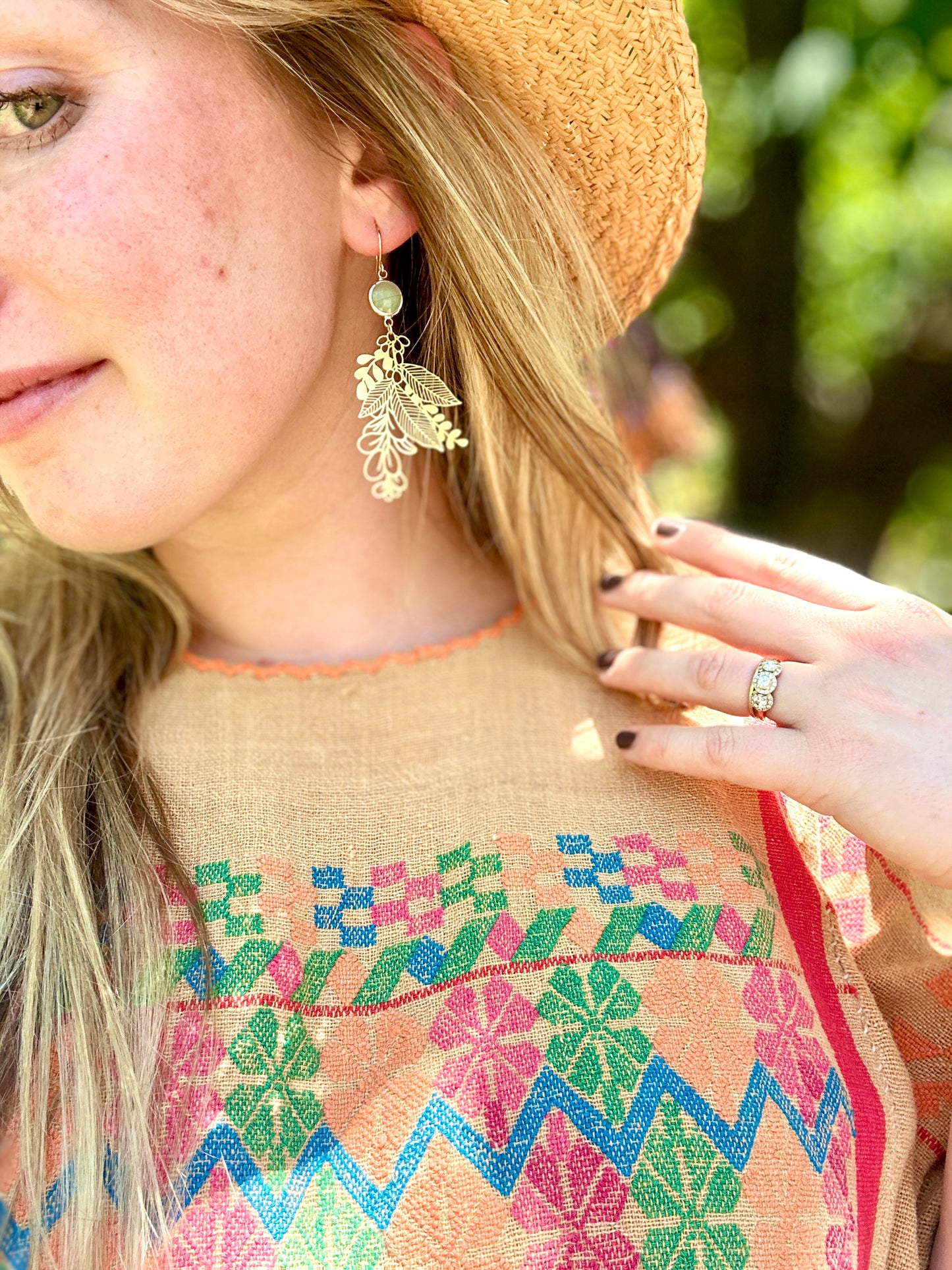 Pale Green Floral branch earrings