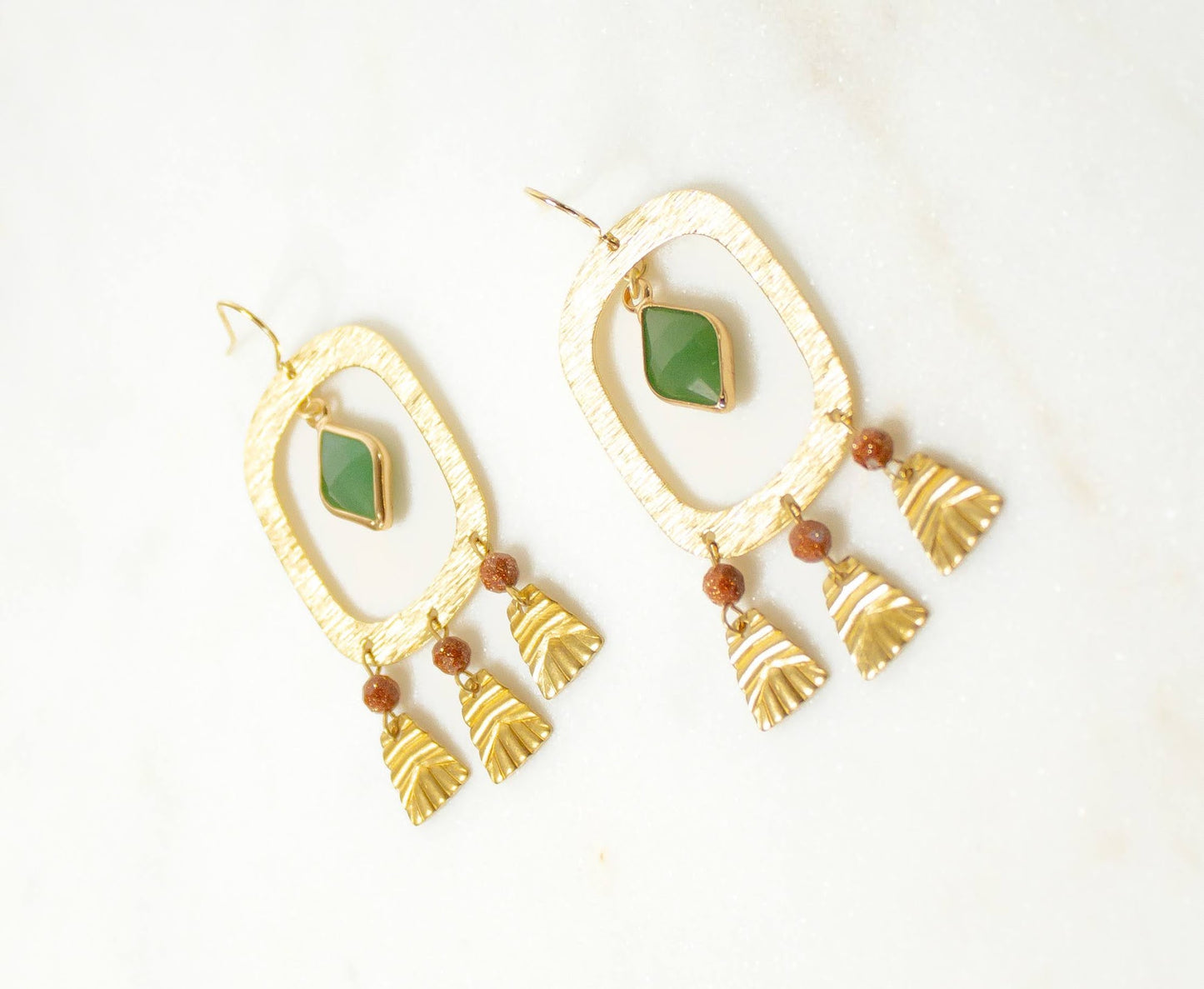 Sandstone + Emerald Fringe Hoops