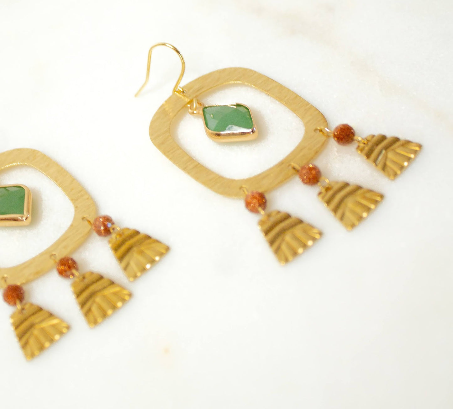 Sandstone + Emerald Fringe Hoops