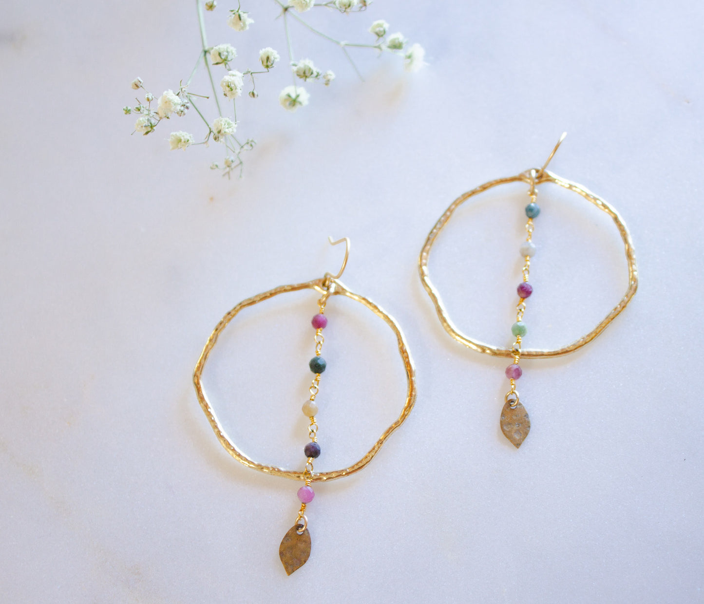 Tourmaline Rosary Hoop Earrings
